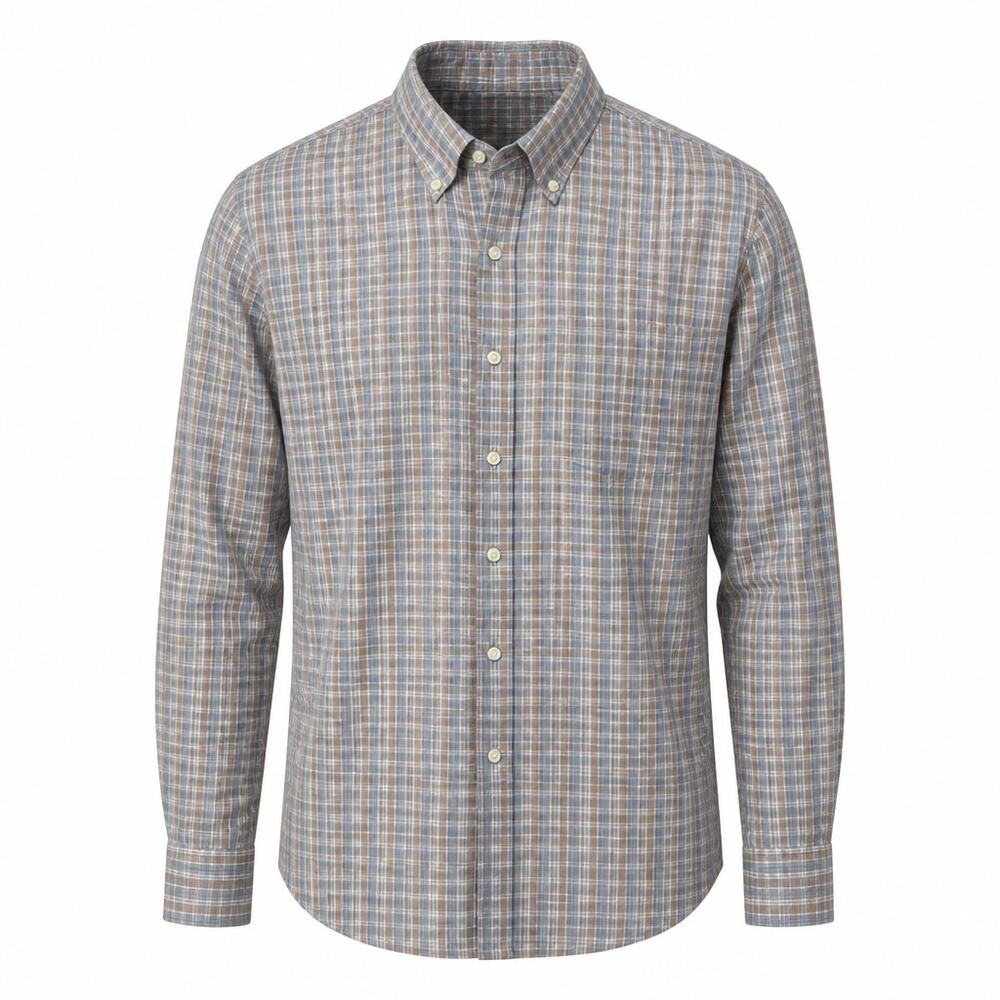 Peter Millar Shirt Mens XL Blue Brown Plaid LS Button Down Cotton Casual